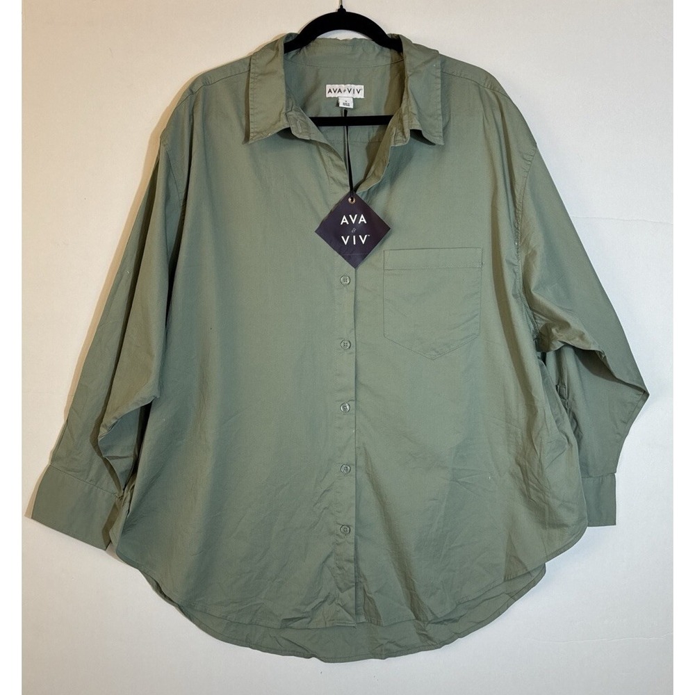 Ava & Viv Women's Long Sleeve Relaxed Fit Button-Down Shirt Sz X‎